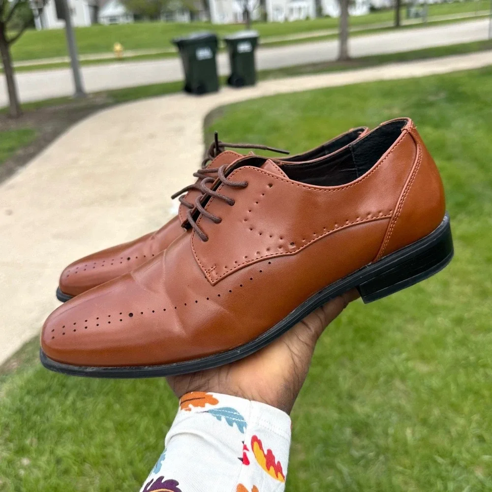 Stacy Adams Atwell Cognac Brown Oxford Lace Up Dress‎ Shoes Big Boys Size 7M